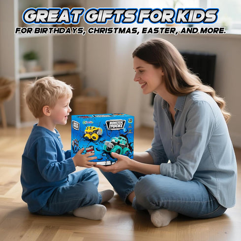 6 Pack 3-5 4-7 Gloween Monster Truck Toys for Kids, Friction Powered Push and Go Cars, Great Christmas Birthday Party