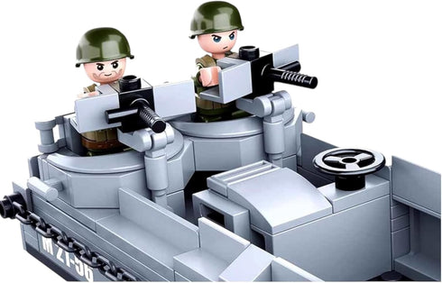WW2 Set 325 WW2 Set General Jim's Landing Craft Higgins Boat Building Blocks Pieces with Military Jeep & Rotating