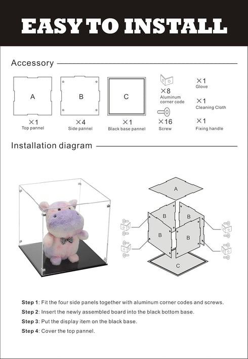 KCGANI Countertop 10x10x10Inch Self-Assembly Acrylic Clear Display Case, Sturdy Acrylic Display Box Cube Collectibles
