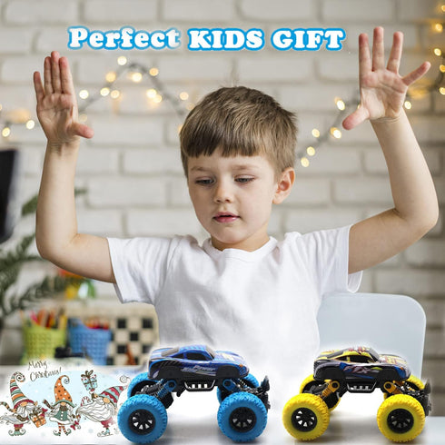 Pull Back Toy Trucks for Boys, Alloy Educational Monster Cars for Toddlers, Inertia Car Toy (Yellow)