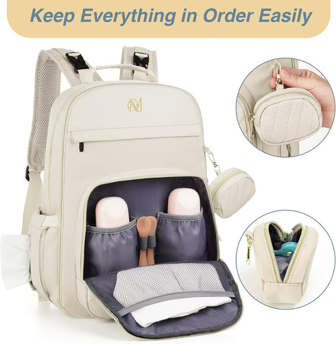 Backpack, MOMUVO Diaper Bag Quilted Baby Bag with Changing Pad and Stroller Straps and Pacifier Case, Multifunction