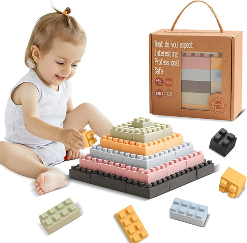 Silicone Blocks Soft Building Blocks, Montessori Educational Toy Soft Baby Blocks for