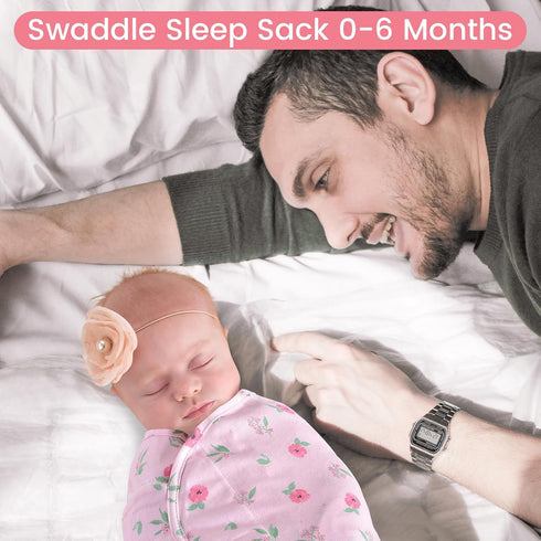 david's kids 100% Cotton Baby Swaddle Wrap, 0-6 Months, Soft Breathable Adjustable Sleep Sacks for Boys Girls, Floral