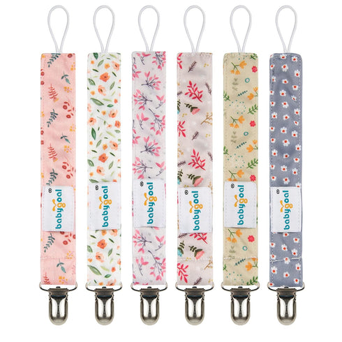 Babygoal Floral Pacifier Clips, 6 Pack Pacifier Holder Clips for Boys and Girls, Fits Most Pacifier Styles, Teething