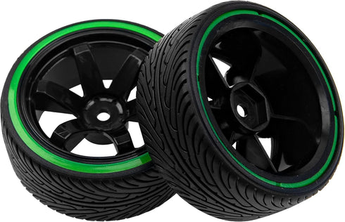 1/10 RC Drift Car Tires 12mm Hex Hub Wheel Rims & Hard Plastic Tyre 6 Spoke Compatible with Traxxas HSP Tamiya Kyosho