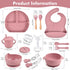 mraisebossup Set 15 Setpink Silicone Baby Feeding PcsBaby Spoons Suction Bowl Divided Plate Bib Cup Finger Brush Baby