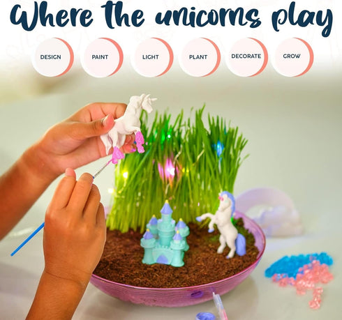Bryte Light Up Unicorn Terrarium Kit for Kids - Grow Plant, Castle, Paint Set, Fairy Garden Lights, Arts & Crafts
