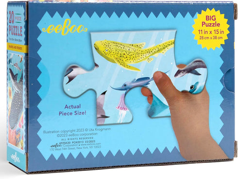 eeBoo: Sharks & Friends - 20 Piece Puzzle - 15 x 11 Kids Jigsaw, Glossy Pieces, Preschool Puzzle, Ages 3+