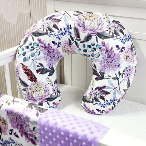 Set Purple Floral Wisteria Nursing Pillow Cover, Nursing Pillowcase for Baby boy or Baby Girl, Nursing Pillow slipcover