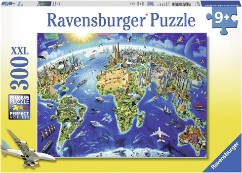 Ravensburger - 300-Piece World Landmarks Map Jigsaw Puzzle for Kids | Unique Pieces | FSC Certified