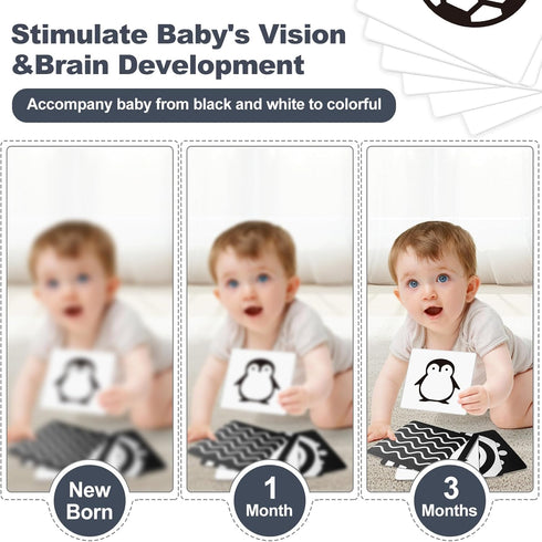 AJsupojouet 0-6 Tummy 0 2 4 6 Newborn Toys,High Contrast Black & White Baby Toys Months with Sensory Cards & Rattle