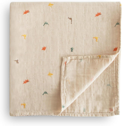 Mushie Muslin Baby Swaddle Blanket, 100% Organic Cotton (Dinosaurs)