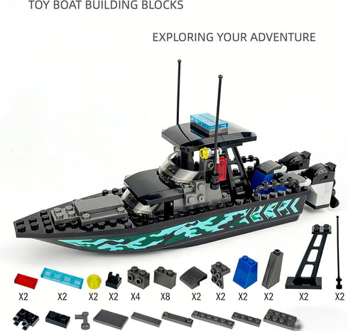 Set City Coast Guard Boat Building Blocks Police Boat, Rescue Boat & Patrol Ship Toy for Boys and Girls, STEM