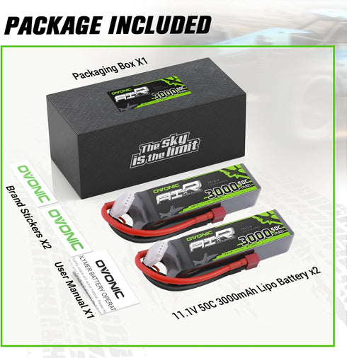 OVONIC 3S 50C 3000mAh 11.1V Boat(2 Packs) Lipo Battery Lipo Battery with Dean-Style T Connector for RC Airplane