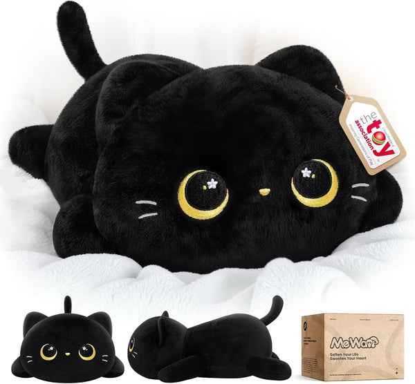 Mewaii Cute Black Cat Plush Pillow, Kawaii Plushies Black Cat Stuffed Animals,