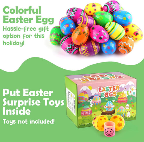 24 Pack 2.3 Inches LEASEN Printed Easter Eggs Bulks, Empty Plastic Easter Eggs Fillable for Easter Egg Hunt, Easter