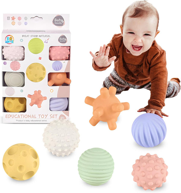 Sensory Balls for Babies - 6 Pack, Soft & Textured Montessori Toys for 1-3 Years, Wheat Straw Toddler Balls
