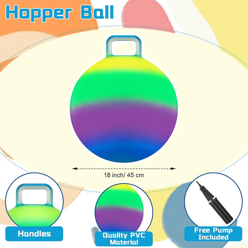Poen 2 Pcs Hopper Ball - Jumping Hopping Ball with Air Pump for Kids, Bouncy Ball for Boys Girls Exercise and Games