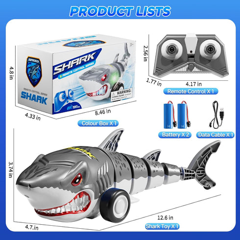 Xelabrion 2.4Ghz 3-5 5-7 4-8 Remote Control Shark Toys for Kids Boys, Electric RC Shark Car Truck Toys with Light, All