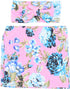 Set Galabloomer Baby Girl Newborn Receiving Blanket with Headband Baby Swaddle Nursery Swaddle Wrap with Card (Pink