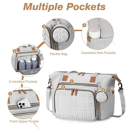 Diaper Bag Tote, Large Diaper Bags Waterproof, Hospital Bag for Labor Delivery, Baby Bag with Pacifier Case, Travel