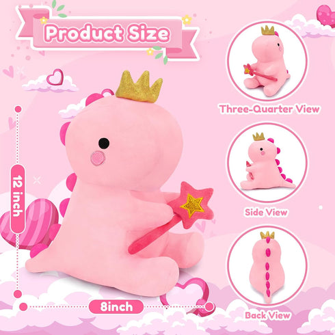 Girlfriend(Pink,12 inch) SQEQE Dinosaur Stuffed Animal, Cute Dinosaur Plush Toys with Fairy Wand, Dino Plushies