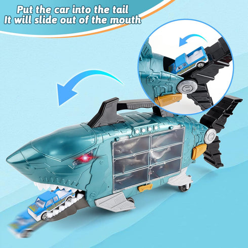 8 deAO Shark Toys Shark Truck with Animal Toys, PCS Toy Trucks,Lights Music Effects,Birthday Gifts for Toddler Kids