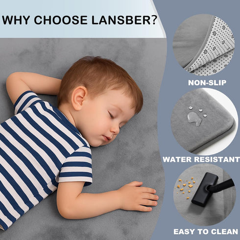 Lansber 50X 50 1.2" Thick Padded Baby Floor Play Mat Cushioned Velvet Surface Non Slip Bottom High Density Foam Safe