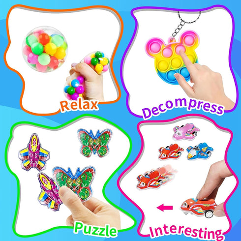SeaCross 145 Pack, Pcs Party Favors for Kids, Pop Fidget Toys Goodie Bags Fillers for Kids Birthday Party, Prizes