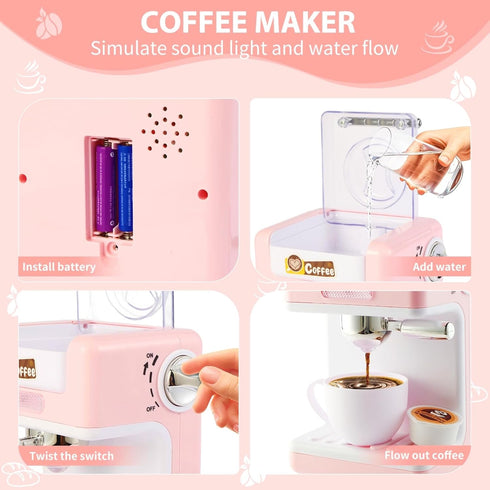 Set 3-5 4-8 6-8 Play Kitchen Accessories, Pretend Play Kitchen Appliances Toy with Coffee Maker Machine, Toaster