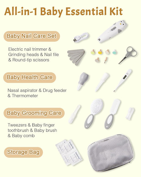 26 1 Trimmer Set,Safe Set Lictin Baby Healthcare and Grooming Kit, in Rechargeable Nail Electric File with Auto Light