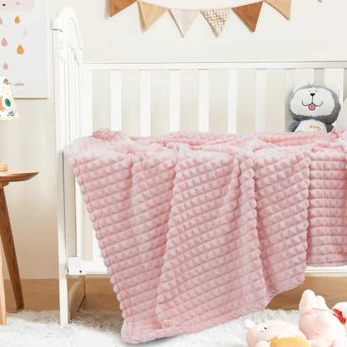 HOMRITAR Baby Blanket for Girls, Super Soft Cozy Warm Toddler Blanket, 3D Jacquard Design, Pink 30 x 40 Inch