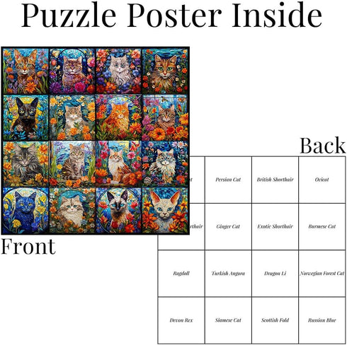 Bgraamiens 1000 Pieces Mosaic Art Puzzle - Cats and Flowers Stained Glass Art Puzzle for Adults, Impossible Color