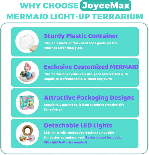 JOYEEMAX 4 5 6 7 8-12 Mermaid Light-Up Terrarium Kit for Kids - LED Night Light Birthday Gift for Girls Ages Year Old