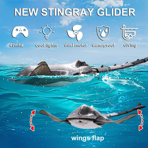 Summer 8-12 Pool Toys Remote Control Stingray Diving into Water High Simulation Robot Manta ray Lights Rechargeable