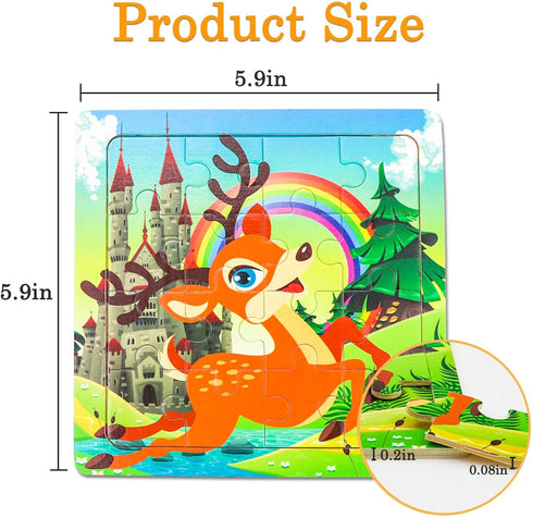 16 Piece Colorful Wooden Puzzles for Kids Ages 3-5, Educational Toys for Boys and Girls (9 Puzzles)
