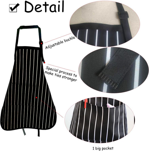 Kids Apron 2 Pack, Adjustable Strap with Pockets for Cooking, Art, Baking, Black Stripes