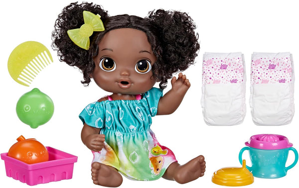Baby Alive Fruity Sips Doll, Lime, 12-inch Baby Doll Set with Drinks & Wets, Pretend Juicer for Kids