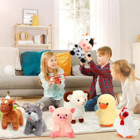 7 Pack Set 8 Inch Hiboom Farm Stuffed Plush Animals Toys Barnyard Stuffed Animals Bulk Soft Pig Rooster Horse Duck