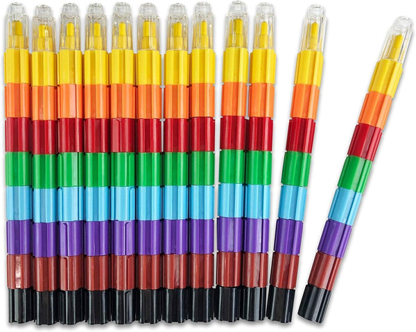 Huji Stacking Buildable 8 Colors Crayons Set, Connect Stack and Build Sideways