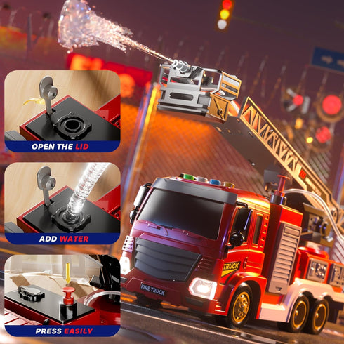3 4 5 6 7 8 Playset 5-8, Toyset, 3+ JUKUDAHU Fire Truck Toy for Kids Years Old - Fire Trucks with Rotating Ladder