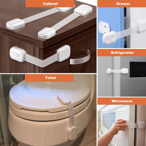 6 Pack Vmaisi Multi-Use Adhesive Straps - Childproofing Cabinet Latches for Drawers, Fridge, Toilet Seat (White)