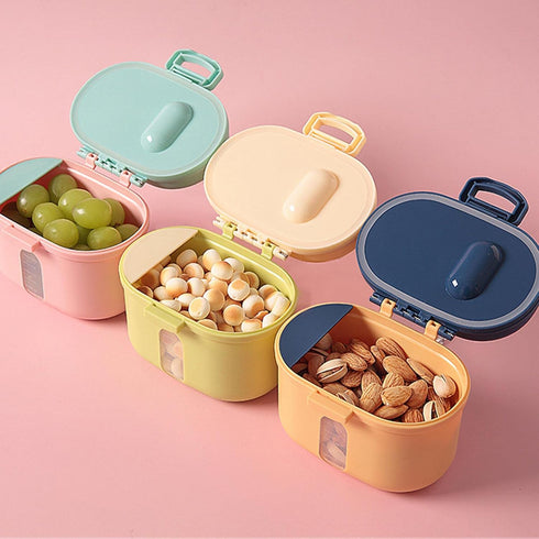 harayaa Formula Dispenser Milk Powder Storage Box with Double Compartments Leakproof Lid Spoon Included Portable Design