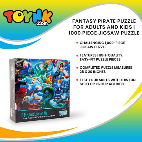 A Pirate's Life for Me! Fantasy Adventure Puzzle for Adults and Kids, 1000 Piece Jigsaw Puzzle Toy, Interactive Brain