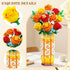 Set 3.6MM CUBIMANA Flower Bouquet Building with Vase & LED Light, Yellow, Orange and Red Roses Mini Building Blocks