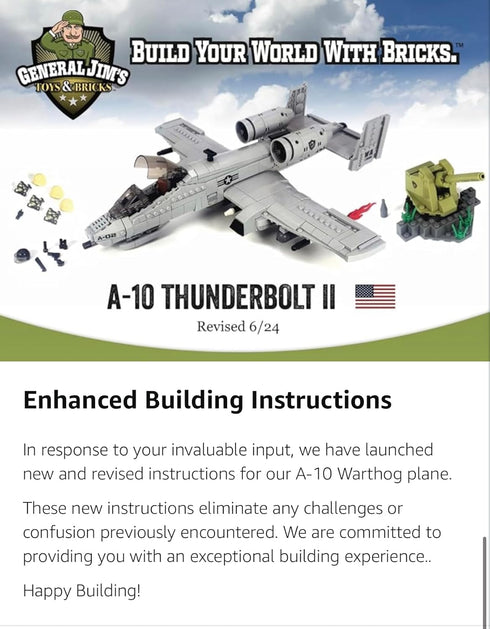 General Jim's A-10 Military Brick Building Set, US Air Force Fighter Jet Warthog Plane