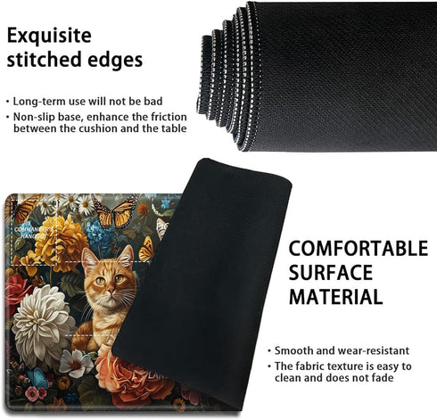 Playmat for MTG - Stitched Card Game Mat with Magic Zones, 24 x 14 inches - Cat Hydrangea Flower