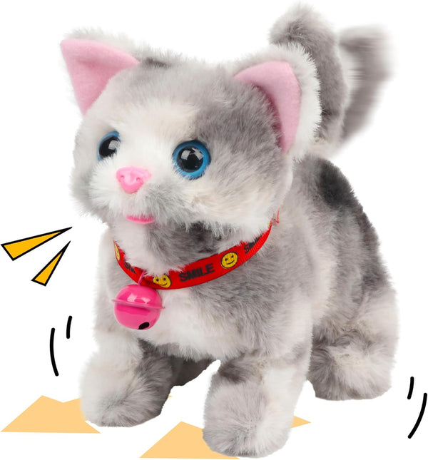 Cuteoy Walking Grey Cat Stuffed Animal, Talking Educational Plush Kitty Toy, Electric Interactive Animated Plushies for