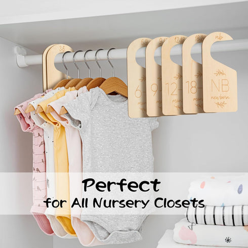 Closet Set 7 24 Baby Dividers for Clothes Organizer - of Adorable Wooden Double-Sided Baby Clothes Size Hanger