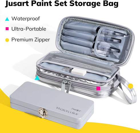 100 Set,Travel Set JusArt Colors Watercolor Paint Watercolor with Handbag,Art Supplies with Metallic Color, Detail